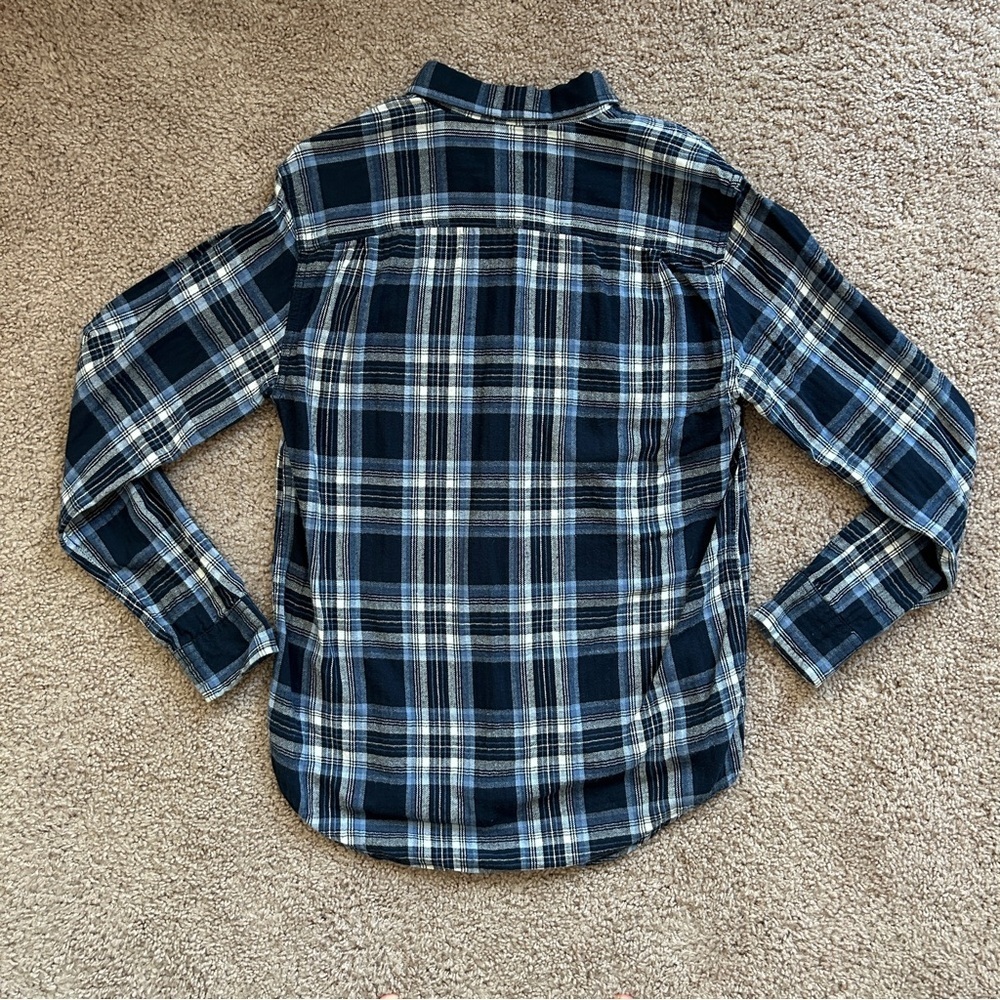 Faded Glory Flannel Navy White Plaid Button Down Shirt Size Small (34-36) - Picture 2 of 6